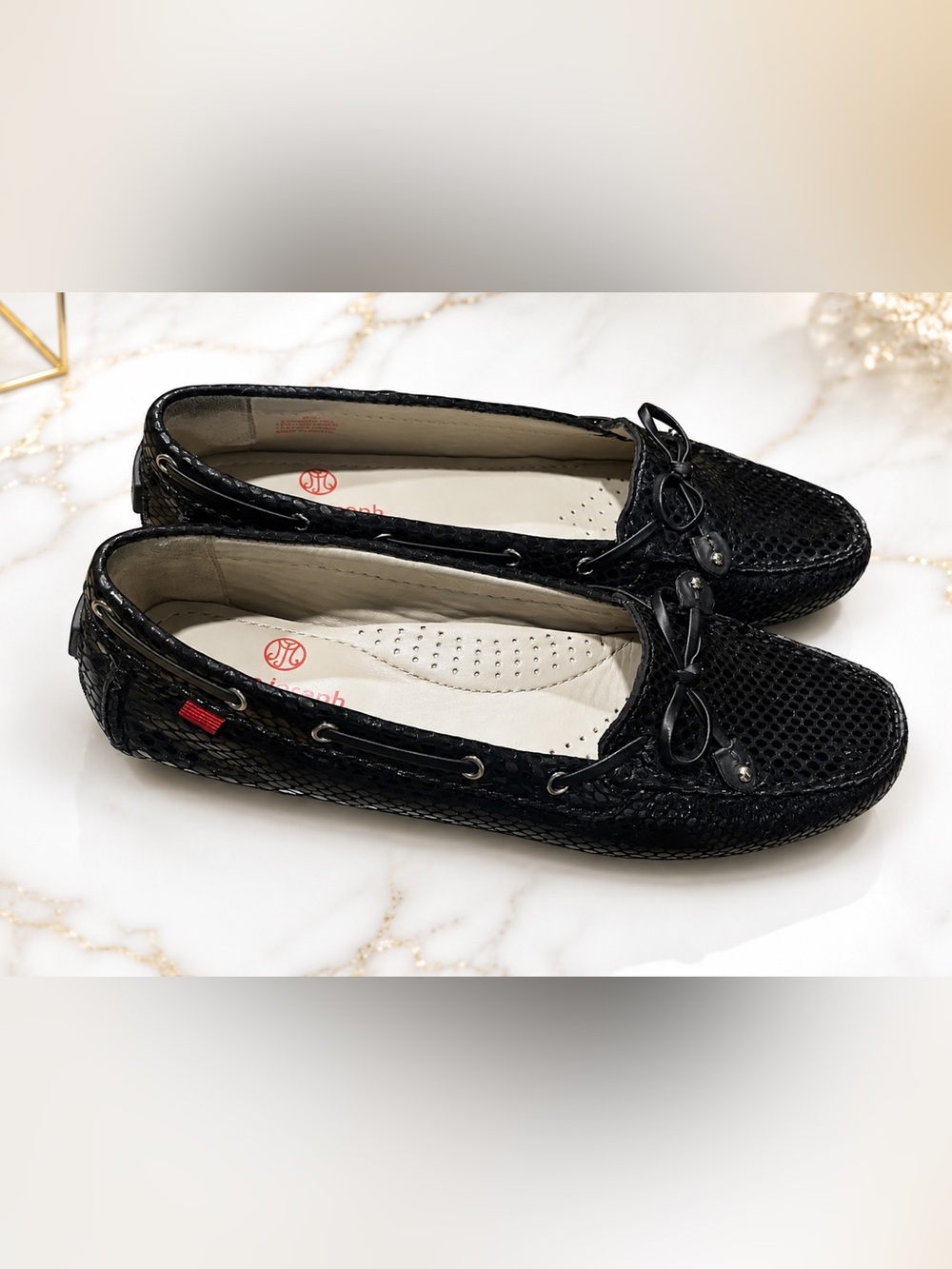 Marc Joseph NY Cypress Hill Leather Tie-bow Driver Loafers Size 8.5 Black Flats